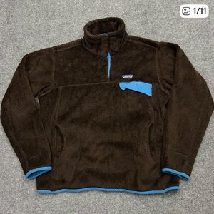 Patagonia Fleece Pullover Womens Medium Brown Blue Los Gatos 1/4 Snap Jacket